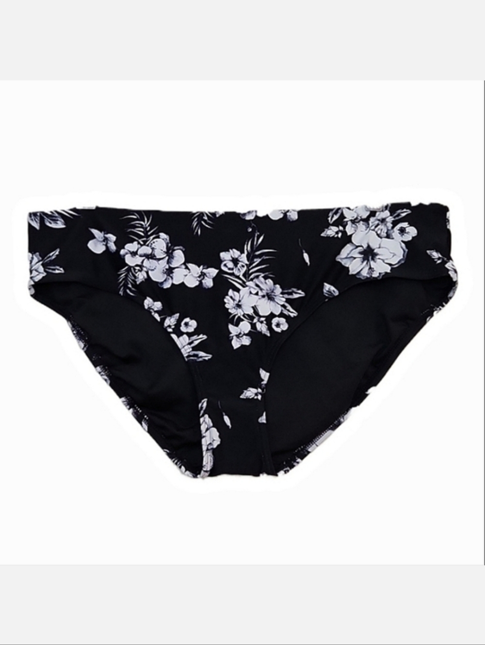 Niptuck Swim Black/Grey Floral Hibiscus High Waist Bikini Bottoms, Size 12 ~ NWT